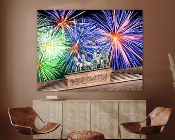 Fireworks over the Brandenburg Gate and the Quadriga