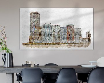 Sardinischer Turm und Wohnungen am Boulevard Bankert in Vlissingen (Aquarell) von Art by Jeronimo