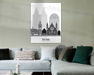 Skyline Illustration Stadt Den Haag schwarz-weiß-grau von Mevrouw Emmer