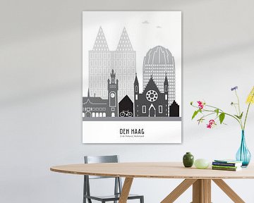 Skyline illustratie stad Den Haag zwart-wit-grijs van Mevrouw Emmer