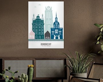 Illustration de la ville de Dordrecht en couleur sur Mevrouw Emmer