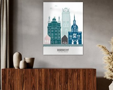 Skyline illustration city Dordrecht in color by Mevrouw Emmer