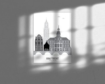 Skyline-Illustration Stadt Maastricht schwarz-weiß-grau von Mevrouw Emmer