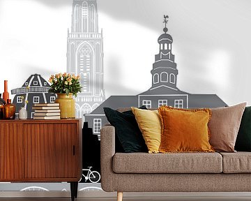 Skyline illustratie stad Maastricht zwart-wit-grijs van Mevrouw Emmer