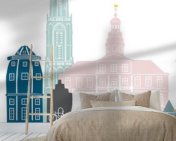 Skyline illustratie stad Maastricht in kleur van Mevrouw Emmer