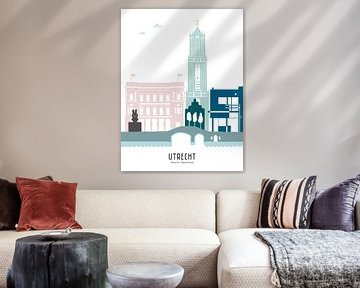 Illustration de la ville d'Utrecht en couleur sur Mevrouw Emmer