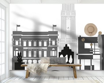 Skyline illustratie stad Utrecht zwart-wit-grijs van Mevrouw Emmer