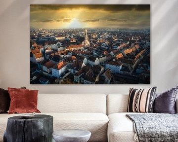 Stadt Straubing Luftbild mit Morgensonne