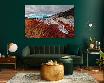 Rode heide en rotsen met ijsbergen op de achtergrond van Martijn Smeets