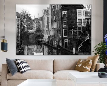 Oudegracht in Utrecht zwart-wit van R.Phillipson