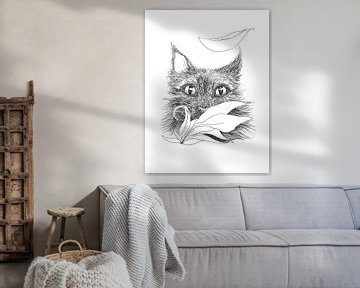 Stealth Cat - black and white illustration cat