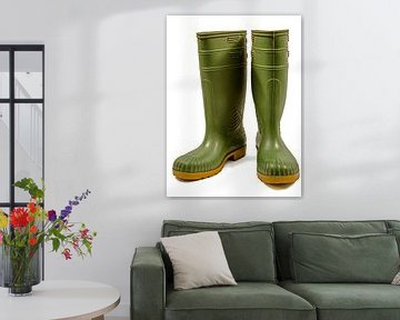 Grüne Gummistiefel vor einem weißen Hintergrund von Gert Bunt