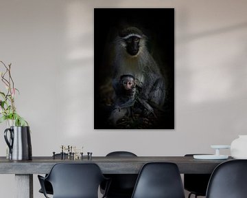 Een portret van een vervet moeder aap met baby. van Gunter Nuyts