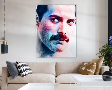 Freddie Mercury Abstract Portret in  Blauw Rood van Art By Dominic