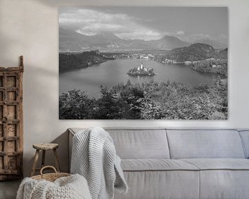 Lake Bled, Slovenia Black and White by Janet Kleene