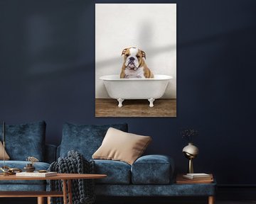 Bulldog In Bathtub - Funny Dogs Bathroom Humor