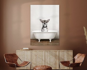 Chihuahua Dog In Bathtub - Funny Dogs Bathroom Humour by Diana van Tankeren