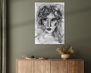 Portrait femme "Frutsely" sous le charme de l'anneau noir et blanc sur Bianca ter Riet