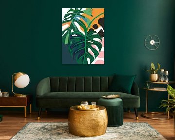 Abstract Colourful Monstera Leaf van David Potter