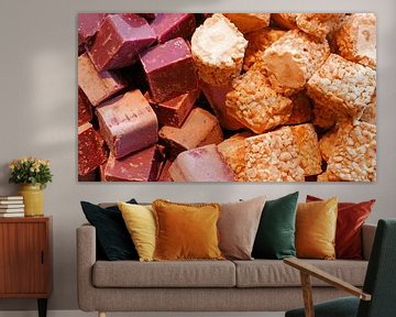 Close-up of chunks of nougat in different cheerful colors by Gert Bunt
