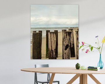 Wellenbrecher am Strand in Zeeland von Helene van Rijn