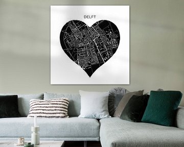 Delft in a black heart | City map as a Wall Circle by WereldkaartenShop