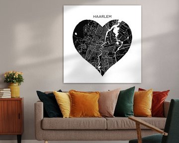 Haarlem in een zwarte hart | Stadskaarten als Wandcirkel van WereldkaartenShop
