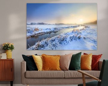 Winter landscape at the Oostervoortsche deep near Norg in Drenthe during sunrise by Bas Meelker