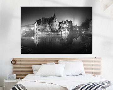 The Rozenhoedkaai by night: The most famous spot in Bruges | City Photography (Monochrome)