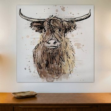 Scottish Highlander - style aquarelle sur Emiel de Lange