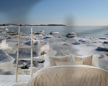 Eisschollen, Südstrand, Göhren, zugefrorene Ostsee