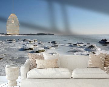 Eisschollen, Südstrand, Göhren, zugefrorene Ostsee
