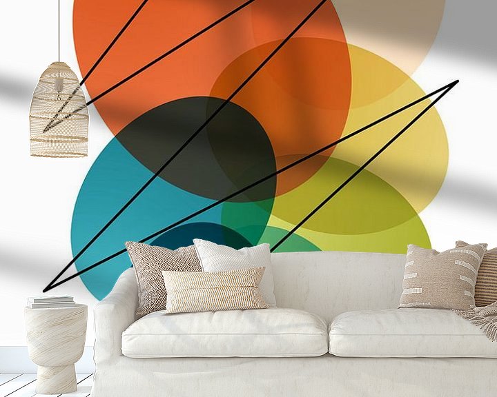 Sfeerimpressie behang: Modern geometrisch kleurrijk abstract van Raymond Wijngaard