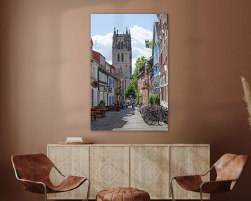 Überwasserkirche und Alte Häuser im Kuhviertel, Münster in Westfalen, Nordrhein-Westfalen,  Deutschl