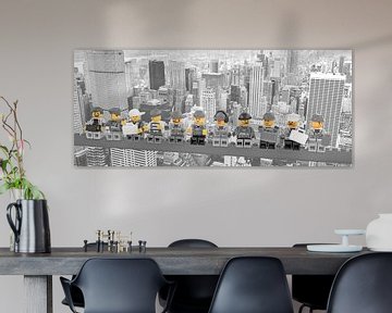 Lunch a top a skyscraper Panorama New York Yellow by Marco van den Arend