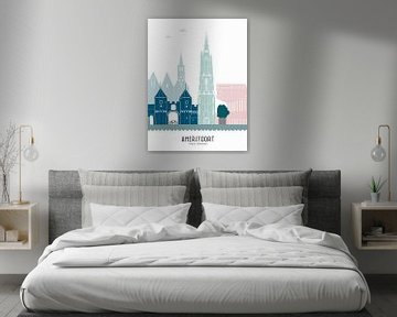 Skyline illustratie stad Amersfoort in kleur van Mevrouw Emmer