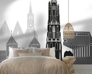 Skyline illustratie stad Amersfoort zwart-wit-grijs van Mevrouw Emmer