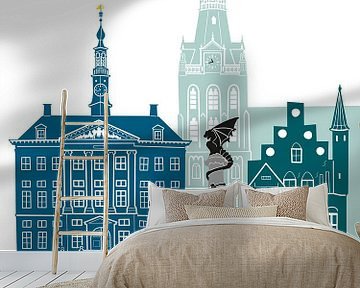 Skyline illustratie stad Den Bosch in kleur van Mevrouw Emmer