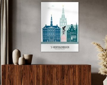 Skyline illustratie stad Den Bosch in kleur van Mevrouw Emmer
