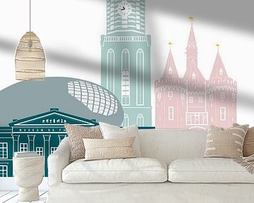 Skyline illustratie stad Zwolle in kleur van Mevrouw Emmer