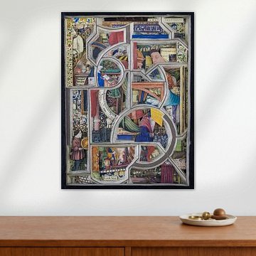 Collage in kleur - abstract en kleurrijke afbeeldingen uit middeleeuws boek