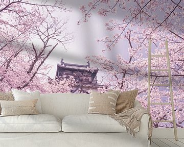 Castle among cherry blossoms by Mickéle Godderis