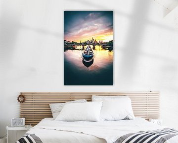 Francfort-sur-le-Main, coucher de soleil avec un bateau sur Fotos by Jan Wehnert