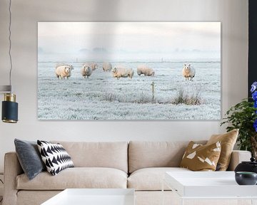 Sheep in a Dutch winter landscape by Connie de Graaf