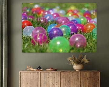 Kleurrijke ballen in het gras van Pfotowelt