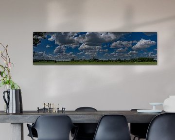 Nederlandse weilanden met wolken panorama van Tessa Louwerens