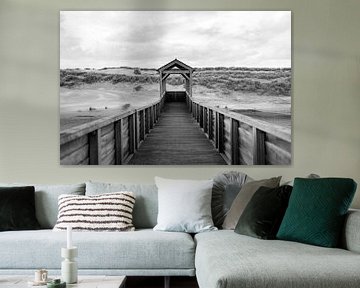 Bridge with beautiful dunes. Black and white photography by Frank van Hulst