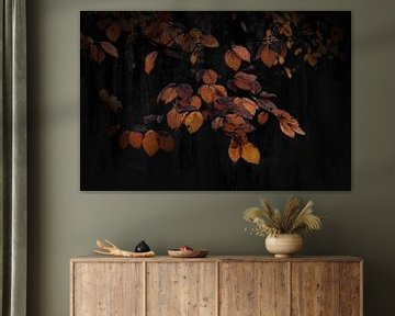 Art with picturesque leaves industrial black