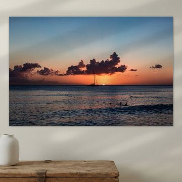 Sunset Sea With Boat