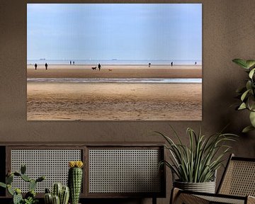 Strand mit Menschen und Hunden bei Ouddorp von Peter de Kievith Fotografie